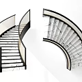 Curved Modern Staircase with Marble Steps Black Frame and Transparent Glass Railing Interior Design