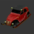 Red Car Shaped Sled with Black Roof Yellow Lights and Ferrari Logo in Vintage Design