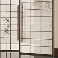 Elegant Double Doors With Glass Panels Bamboo Pattern And Metal Frame Modern Interior 3d model