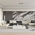 Modern Living Room Interior With Black White Marble Wall Black Beige Sofas White Coffee Table 3d model