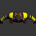 Futuristic Superhero Costume 3D Model With Red Yellow Design And Glowing Chest Emblem
