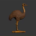Brown Handcrafted Ostrich Sculpture With Decorative Base On Gray Background