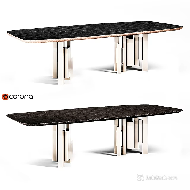 Modern Contemporary Dining Table With Dark Wood Top And Geometric Metal Legs 3d model 