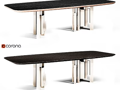 Modern Contemporary Dining Table With Dark Wood Top And Geometric Metal Legs 3d model