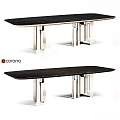 Modern Contemporary Dining Table With Dark Wood Top And Geometric Metal Legs