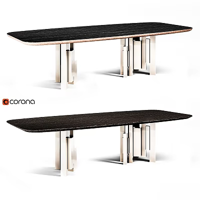 Modern Contemporary Dining Table With Dark Wood Top And Geometric Metal Legs 3d model