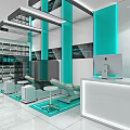 Modern Beauty Hair Salon Interior Design With Teal Decor White Counter And Computer Seats