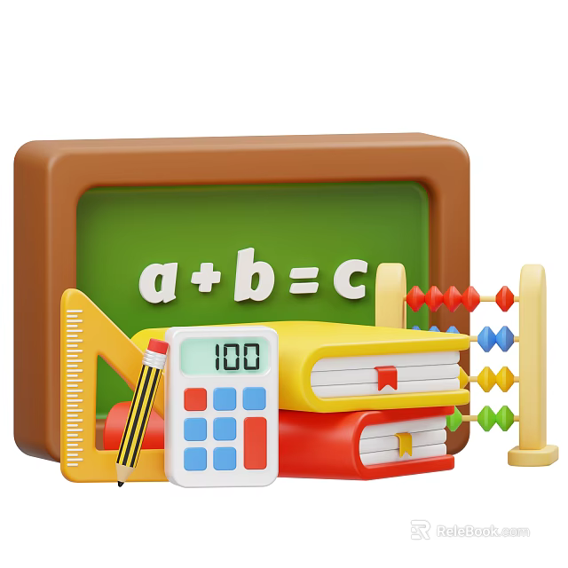 School Folder with Green Math Formula Blackboard and Learning Supplies 3d model 