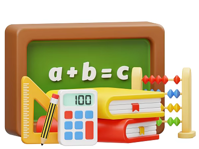School Folder with Green Math Formula Blackboard and Learning Supplies 3d model
