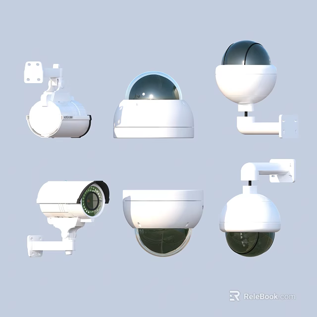 White Surveillance Cameras Various Dome Bullet Types For Security Monitoring Systems 3d model 