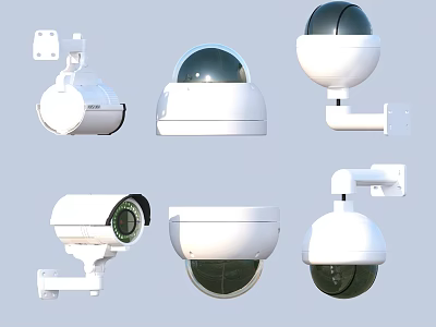 White Surveillance Cameras Various Dome Bullet Types For Security Monitoring Systems 3d model