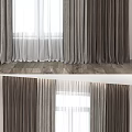 Gray Curtains With White Sheer Design For Modern Interior Window And Wooden Floor