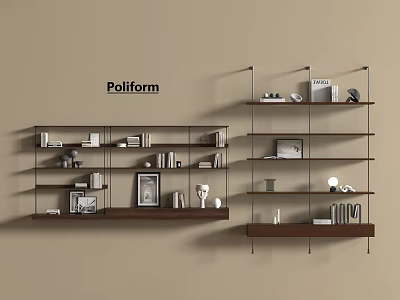Poliform Minimalist Bookshelves Featuring Metal Frame Wooden Shelves Books Photo Frames And Decorative Items 3d model