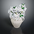 Fresh White Flowers With Green Leaves in Elegant White Vase on Dark Background