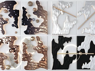 Modern Wall Decor Abstract Metal Art With Gold Silver Black Geometric Shapes And Metallic Accents 3d model
