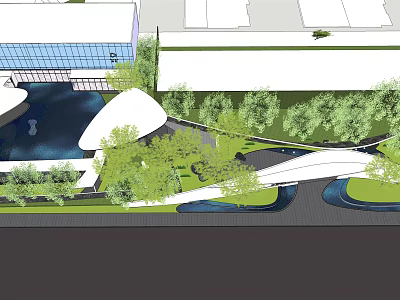 Modern Entrance Gate With Landscaped Greenery Water Feature And Architectural Design 3d model