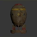 Ancient Decorative Weapon With Red Top Yellow Stripe Brown Body Red Base And Holes