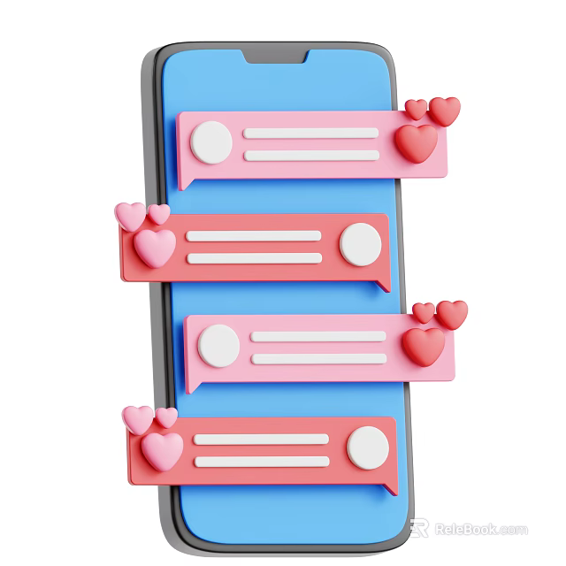 Smart Mobile Device Showing Chat Bubbles With Pink Blue Design And Heart Icons 3d model 