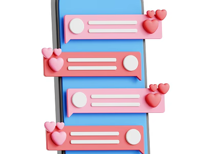 Smart Mobile Device Showing Chat Bubbles With Pink Blue Design And Heart Icons 3d model