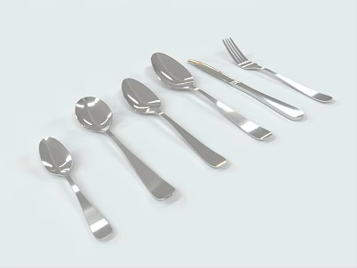 Shiny Sleek Modern Stainless Steel Cutlery Set With Spoons And Forks 3d model