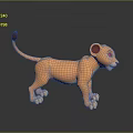 Cartoon Lion Cub 3D Model With Orange Fur Red Tail Tip Standing On Black Surface 3d model