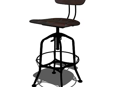 Industrial Style Bar Stool with Wooden Seat and Metal Frame and Round Base Design 3d model