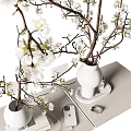 Minimalist Decorative Ornament Set With White Flower Branches And White Vases On Tabletop