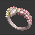 Elegant Silver Ring With Sparkling Diamonds And Intricate Gemstone Design 3d model