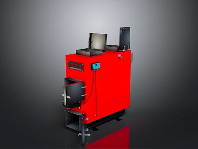 Red Industrial Equipment With Display Screen Control Panel And Side Components Base Stand 3d model