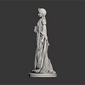 Woman Statue with Long Hair in Robe Holding Object on Base White Background