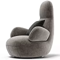 Modern Gray Fabric Single Sofa With Rounded Design And Striped Pillow 3d model