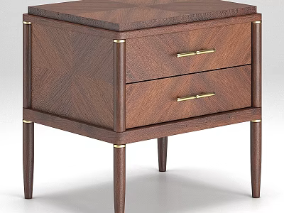 Elegant Wooden Storage Cabinet With Two Drawers Gold Handles And Slender Legs 3d model