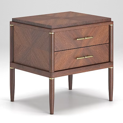 Elegant Wooden Storage Cabinet With Two Drawers Gold Handles And Slender Legs 3d model