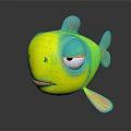 Cartoon Yellow And Blue Fish With Grumpy Face In Playful Aquatic Animal Character Design