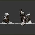 Three Natural Tree Stumps Covered With White Snow On Black Background