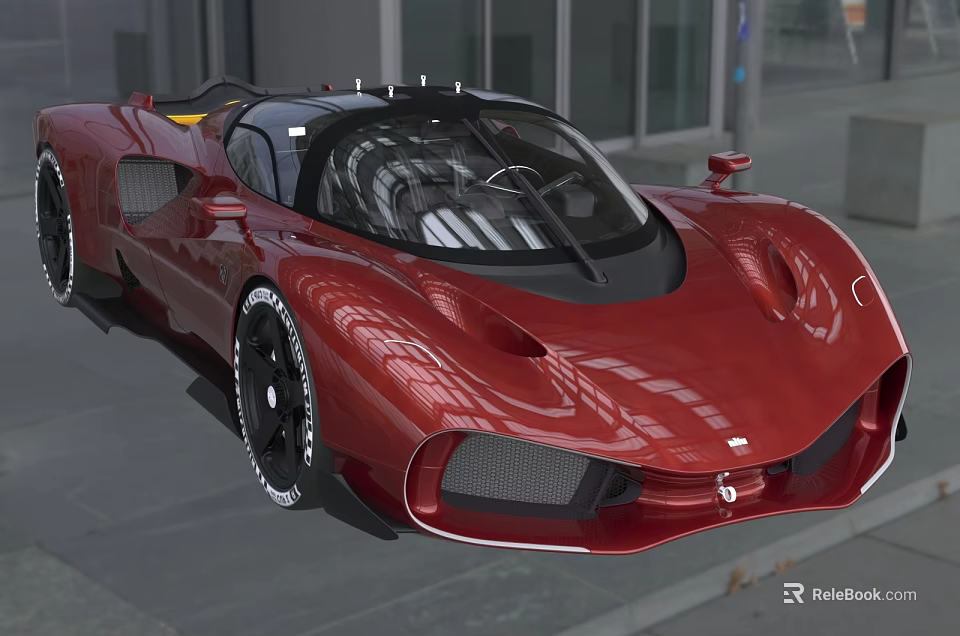 Red Sports Car With Black Roof Sleek Aerodynamic Body And Large Wheels 3d model 