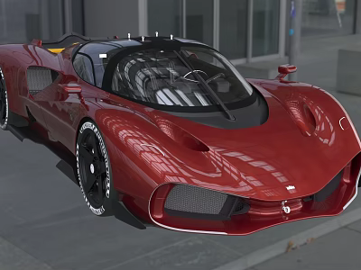 Red Sports Car With Black Roof Sleek Aerodynamic Body And Large Wheels 3d model