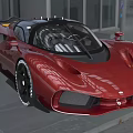 Red Sports Car With Black Roof Sleek Aerodynamic Body And Large Wheels