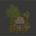 Detailed Small Stone Wooden House Model With Trees Grass And Environment