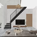 Modern Loft Interior With Open Living Area Kitchen Sofa Staircase And Pendant Light