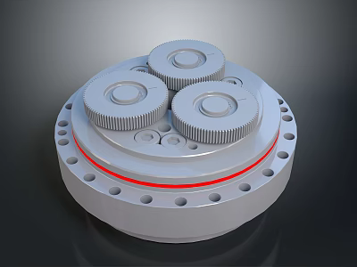 Modern Circular Lighting Fixture Combination With Three Lamp Heads Red Accent Strip And Perforated Base 3d model