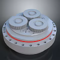 Modern Circular Lighting Fixture Combination With Three Lamp Heads Red Accent Strip And Perforated Base