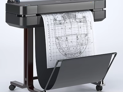 Office Appliance Large Format Printer Printing Architectural Blueprints On Stand With Wheels 3d model