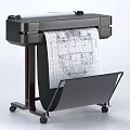 Office Appliance Large Format Printer Printing Architectural Blueprints On Stand With Wheels 3d model