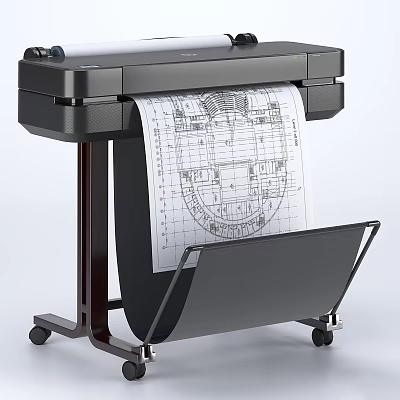 Office Appliance Large Format Printer Printing Architectural Blueprints On Stand With Wheels 3d model