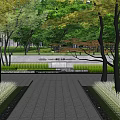 Garden Wall Design With Stone Surface Surrounding Trees Greenery And Pathway 3d model