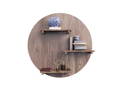 Wooden Wall Cabinets in Modern Home Interior with Decorative Vases Books and Ornaments 3d model
