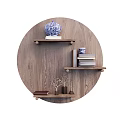 Wooden Wall Cabinets in Modern Home Interior with Decorative Vases Books and Ornaments