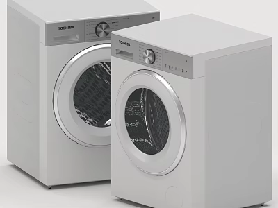 Two White Toshiba Front Loading Washing Machines Daily Home Appliances 3d model