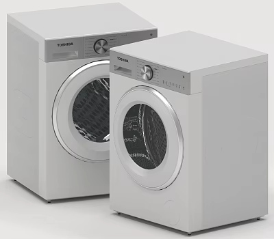 Two White Toshiba Front Loading Washing Machines Daily Home Appliances 3d model